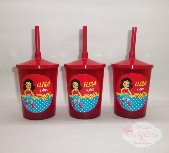 Copo Shake 300ml Mulher Maravilha