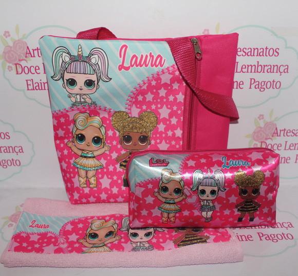 Kit Bolsa Kids + estojo + toalha LOL Surprise
