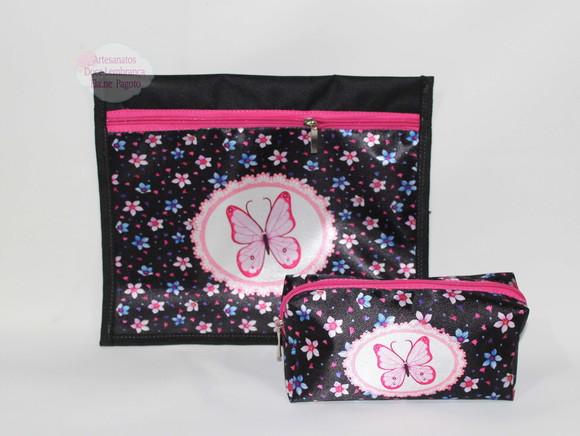 Kit Pasta Envelope e Estojo Floral Borboleta