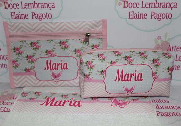 Necessaire + estojo + toalha Dia das Mães Rosa