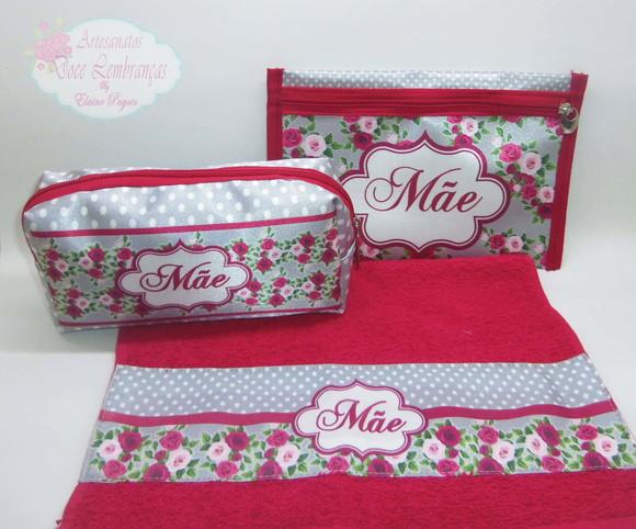 Necessaire + estojo + toalha Dia das Mães