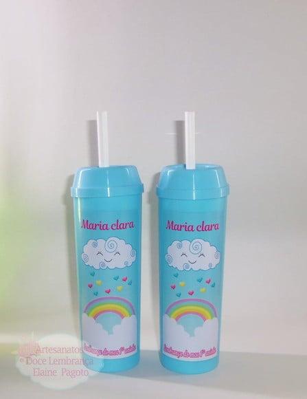 Copo Long Drink c/ Canudo e Tampa Chuva de Amor