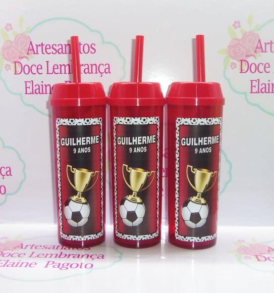 Copo Long Drink c/ Canudo e Tampa Futebol