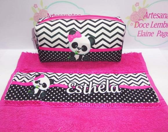 Necessaire / Estojo + Toalha Ursinha Panda