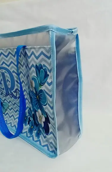 Bolsa Praia Chevron Floral Azul