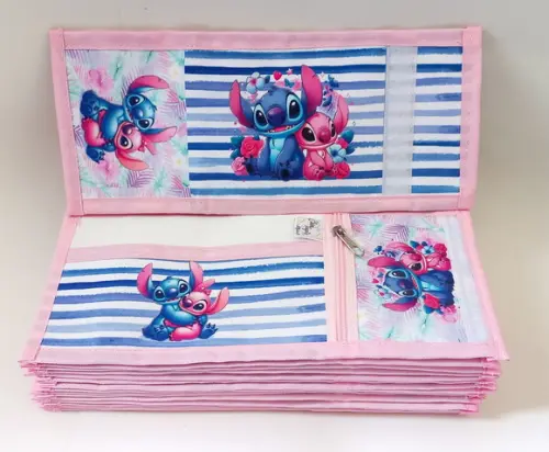 Carteira Infantil Stitch e Angel 50 Unidades