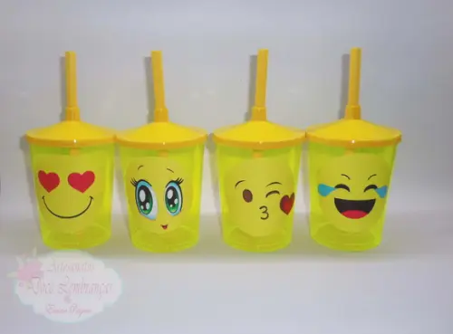 Copo c/ canudo 300ml Emoji