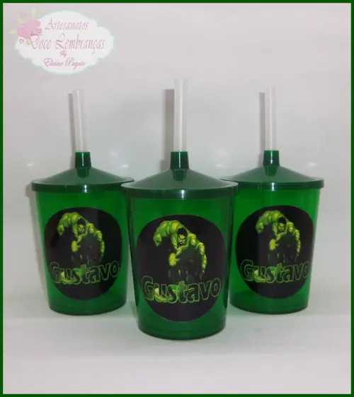 Copo c/ canudo 300ml Hulk