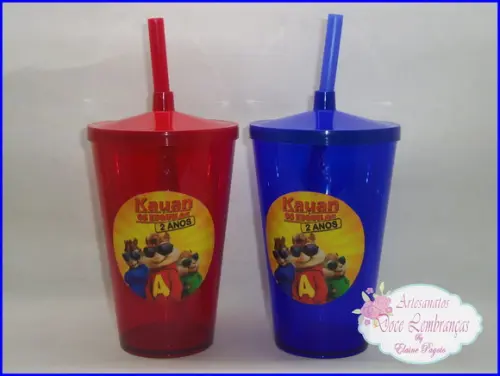 Copo c/ canudo 570ml Os esquilos