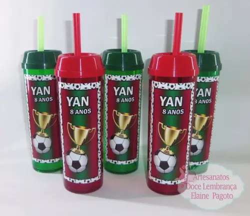 Copo Long Drink c/ Canudo e Tampa Futebol