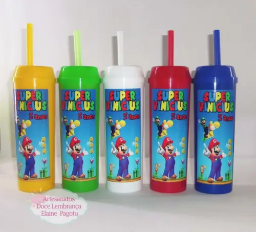 Copo Long Drink c/ Canudo e Tampa Irmãos Mário