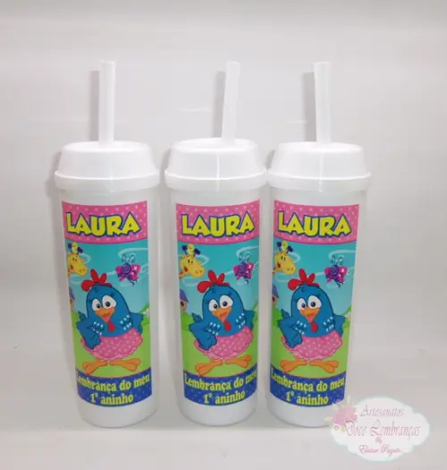 Copo Long Drink c/ Canudo e Tampa Galinha Pintadinha