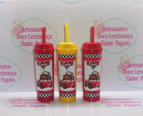 Copo Long Drink c/ Canudo e Tampa Mcqueen