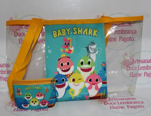 Kit Bolsa Praia E Porta Moedas Baby Shark
