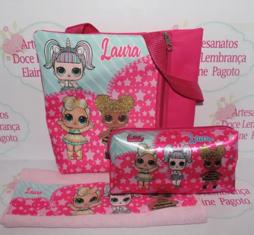 Kit Bolsa Kids + estojo + toalha LOL Surprise