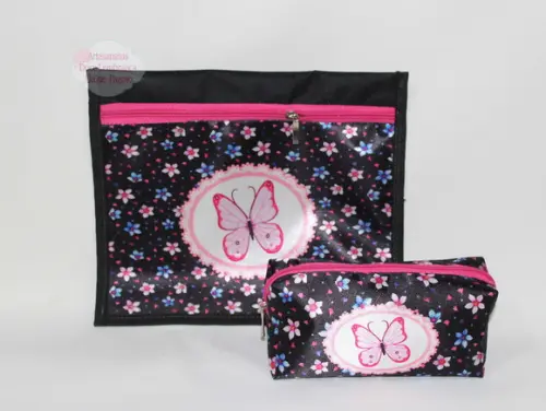 Kit Pasta Envelope e Estojo Floral Borboleta