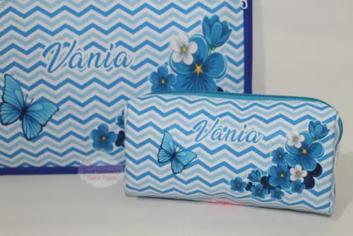 Kit Pasta Envelope e Estojo Floral Azul