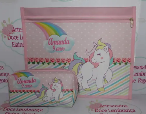 Kit Pasta Envelope e Estojo Unicórnio