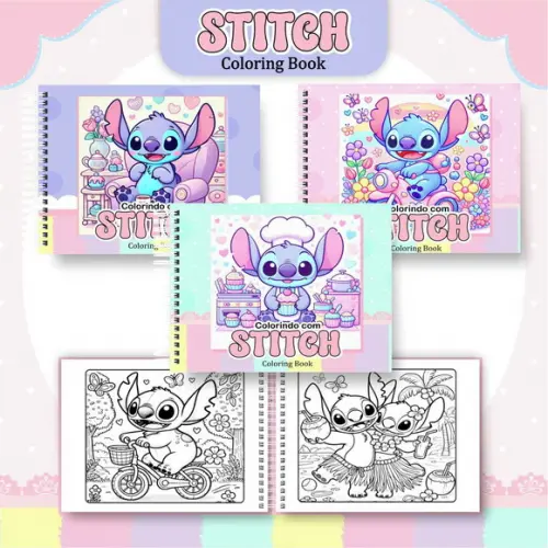 Livro de Colorir Stitch Menina - 50 Desenhos A5