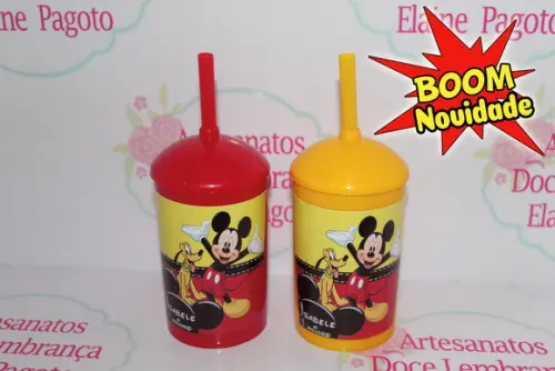 Mini Drink 260ml com Tampa e Canudo Mickey