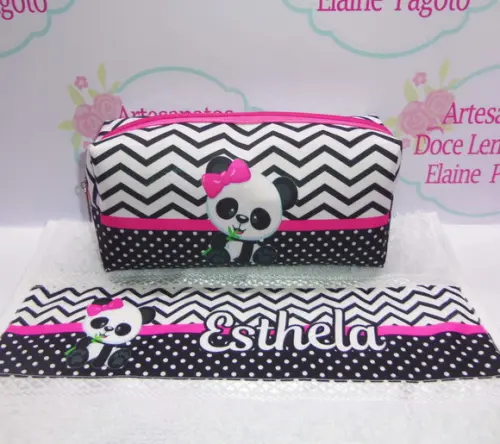 Necessaire / Estojo + Toalha Ursinha Panda