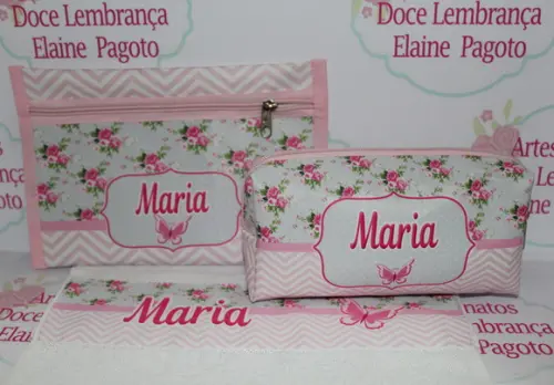 Necessaire + estojo + toalha Dia das Mães Rosa