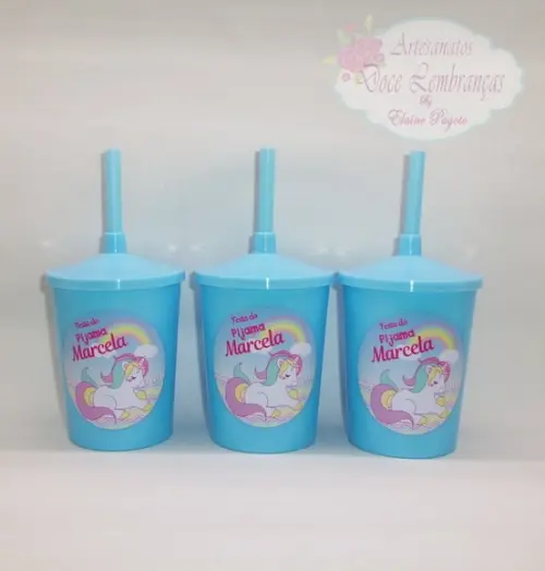 Copo c/ canudo 300ml Unicórnio
