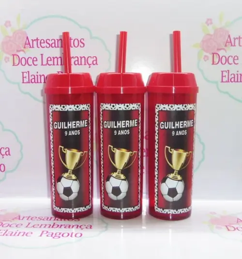 Copo Long Drink c/ Canudo e Tampa Futebol