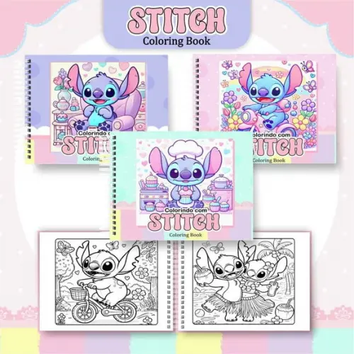 Livro de Colorir Stitch Menina - 50 Desenhos A5