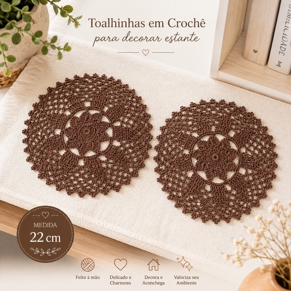 Kit 05 Toalhinhas Em Crochê Para Decorar Rack Estante na cor Mar