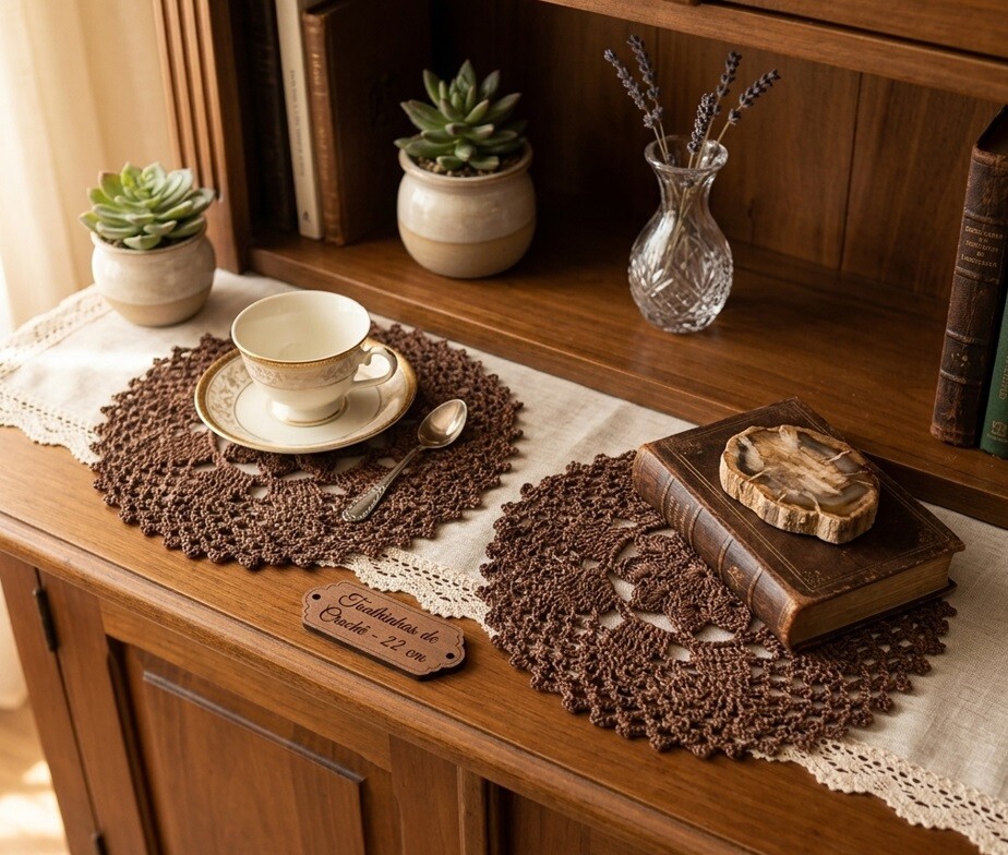 Kit 05 Toalhinhas Em Crochê Para Decorar Rack Estante na cor Mar