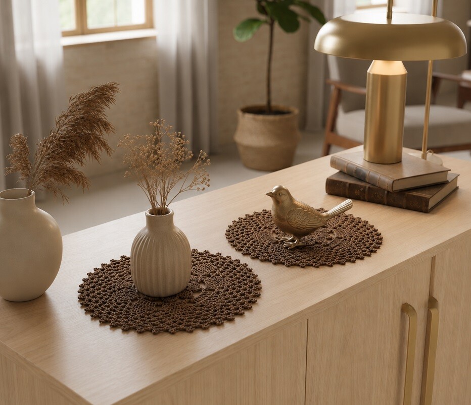 Kit 05 Toalhinhas Em Crochê Para Decorar Rack Estante na cor Mar