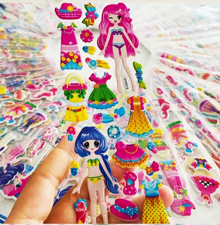 02 Cartelas De Adesivos 3d Boneca Troca Roupinha Relevo