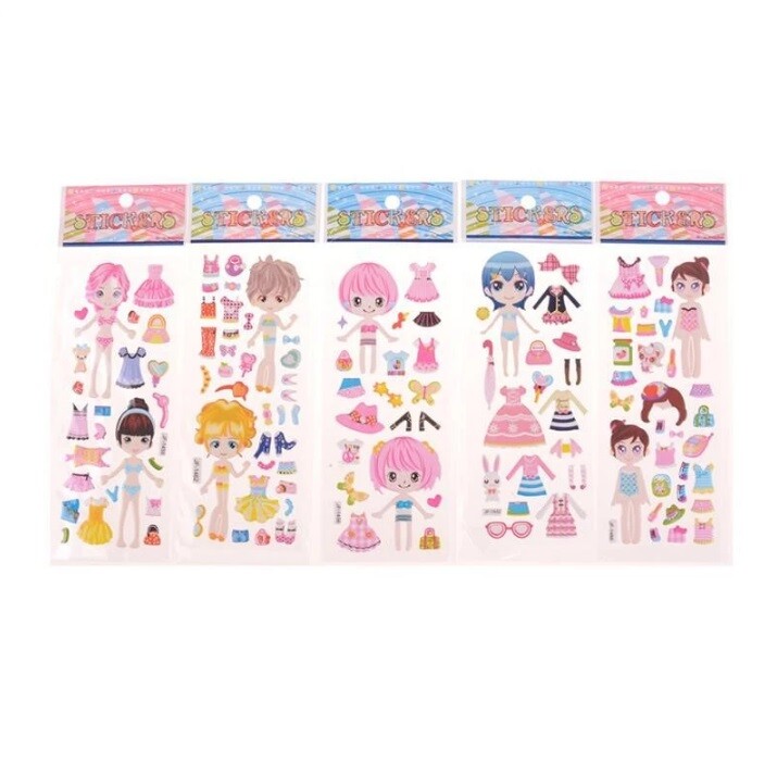 02 Cartelas De Adesivos 3d Boneca Troca Roupinha Relevo
