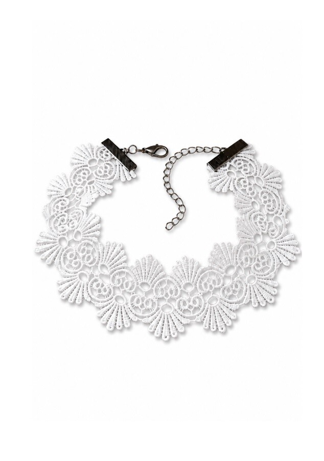 Gargantilha Branca Choker Renda Guipure, Modelo 06