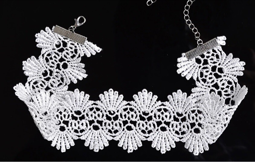 Gargantilha Branca Choker Renda Guipure, Modelo 06