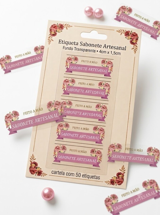 Etiqueta Transparente Romântica 50 Unid Sabonete Artesanal