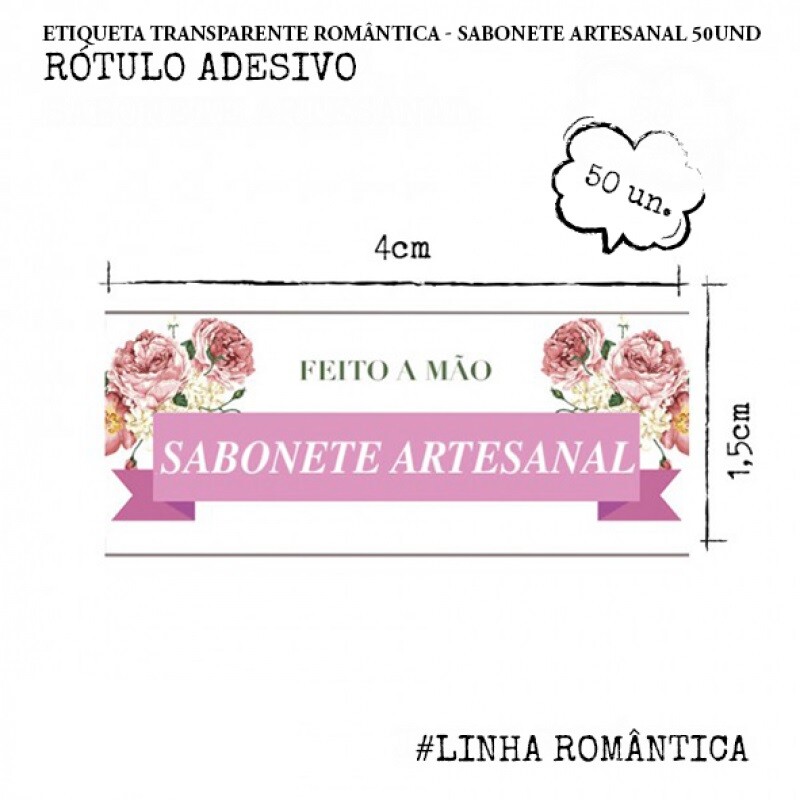 Etiqueta Transparente Romântica 50 Unid Sabonete Artesanal