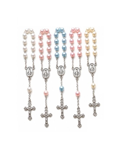 05 Mini Terços Perolados Lembrancinha Batizado Comunhão Casamen