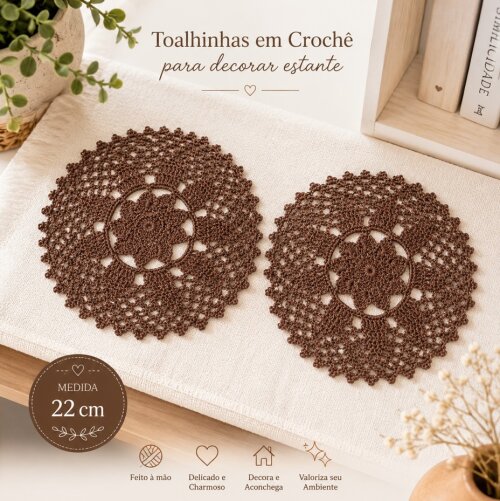 Kit 05 Toalhinhas Em Crochê Para Decorar Rack Estante na cor Marrom