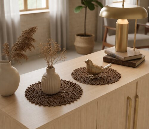 Kit 05 Toalhinhas Em Crochê Para Decorar Rack Estante na cor Mar