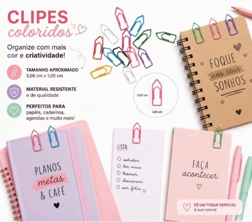 50 Clipes Nr.2/0 Coloridos Clip de papel