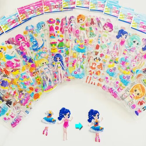 02 Cartelas De Adesivos 3d Boneca Troca Roupinha Relevo