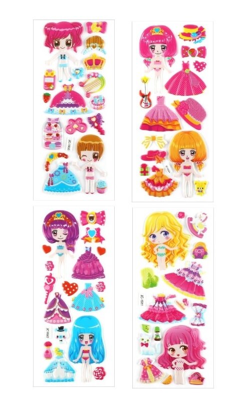 02 Cartelas De Adesivos 3d Boneca Troca Roupinha Relevo