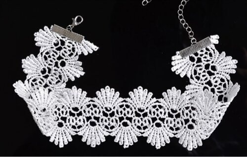 Gargantilha Branca Choker Renda Guipure, Modelo 06