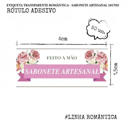 Etiqueta Transparente Romântica 50 Unid Sabonete Artesanal