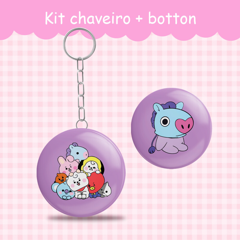 Chaveiro + botton BT21, BT2 KPOP ARMY, PIN fandom - FANMADE