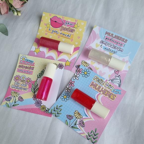 Mini Lip Gloss Labial com Cartão para o Dia da Mulher