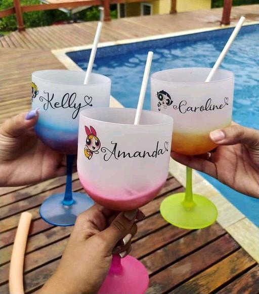3 Taça de Gin Personalizada Meninas Super Poderosa com Nome