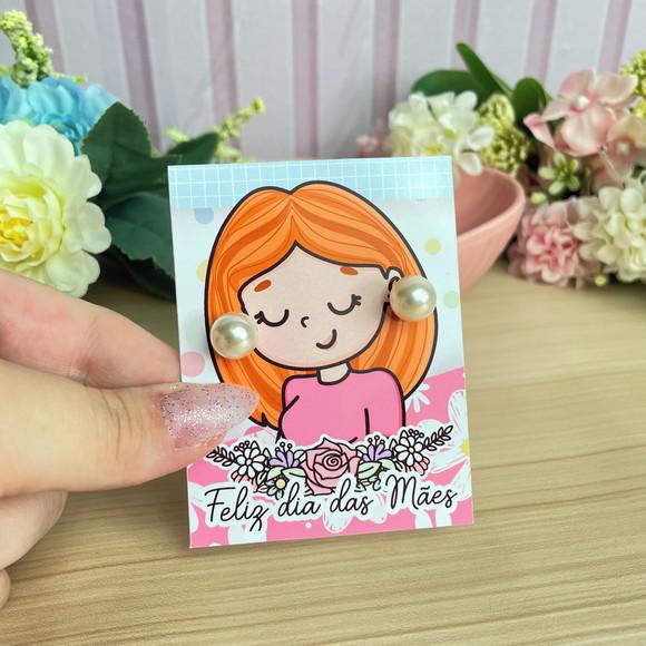 Brinco Pérola na Tag Personalizado - Dia da Mães
